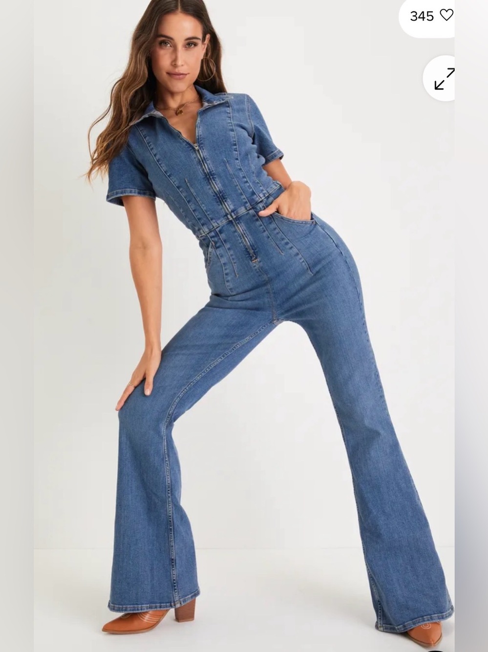 We the free Jayde Medium Wash Denim Zip-Up Flare Jumpsuit Free people M chic